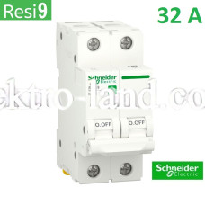 Автоматический выключатель 2Р 32А, C, 6кА, Schneider Electric RESI9 (R9F12232)